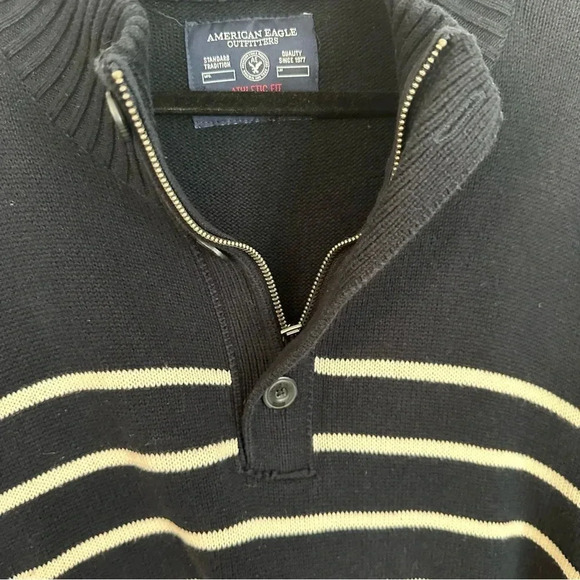 American Eagle Outfitters Men’s 1/4 Zip Navy & White Stripe Pullover Sz XL GUC - Picture 5 of 9